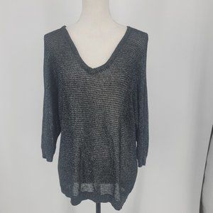 Torrid Black Silver Metallic Open Knit Pullover Sweater Half Sleeves Women's 2X